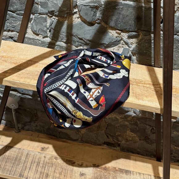 Hermès Les Cannes Black Silk 90 Square Scarf - Picture 1 of 14